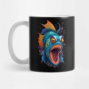 creepy cute angry colorful mutated piranha fish Mug